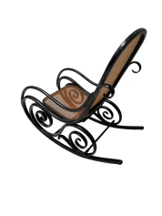 Thonet Art Nouveau Rocking Chair, Black Lacquered Beech, Wicker Seat